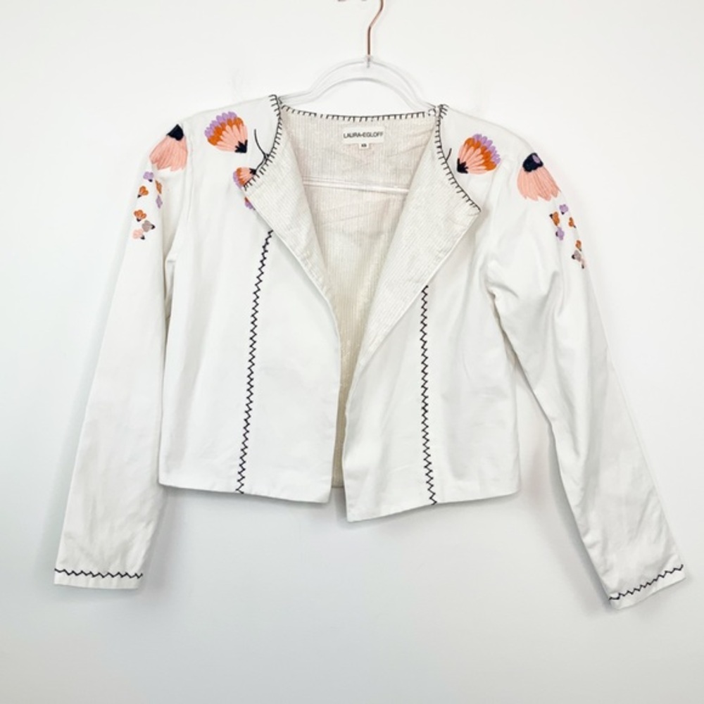 Laura Egloff Boho Embroidered Crop Lurex Jacket